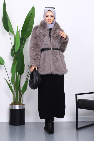 İmajButik Vizon Kemerli Kısa Kürk Kaban