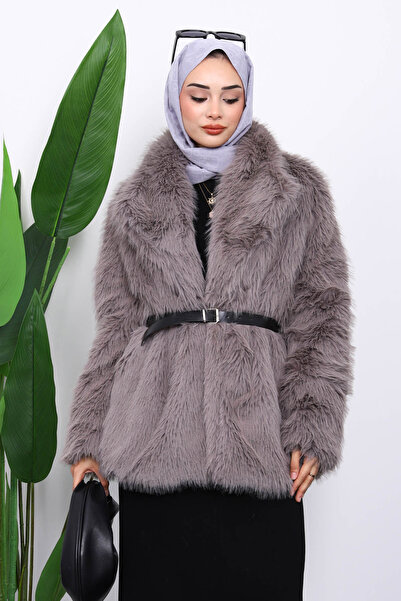 İmajButik Vizon Kemerli Kısa Kürk Kaban