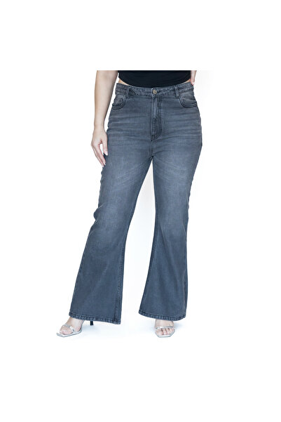 LINELLE Ladies Casual Wear – Grey Flare Fit Cotton Denim Pants, LLJ33224-GR