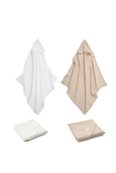 OEM Set de 2 prosoape cu glugă din muselină (alb-bej)