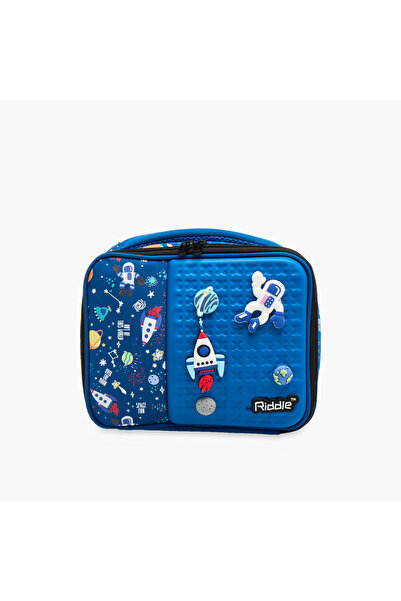 Riddle حقيبة غداء مطبوعة بمساحة مع سحاب للإغلاق