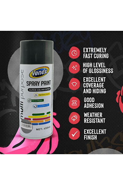 Venex Silver Grey 291 Multi-Purpose Spray Paint – Quick Dry, High Gloss, Durable All-Surface Use