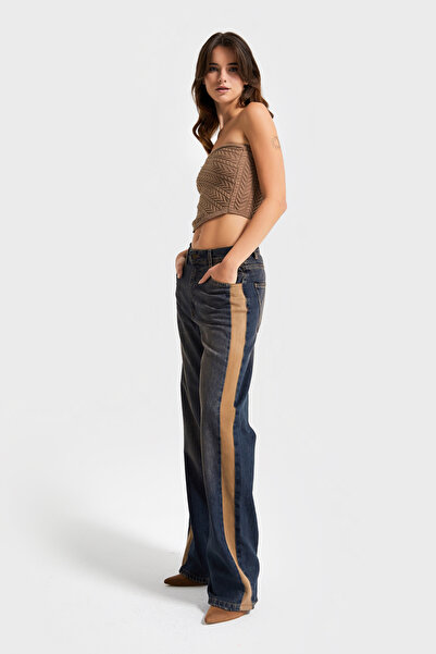 its basic Blugi pentru femei T.Kot Culoare 2w5-8 Loose Fit Side Suede detaliu cu dungi Design special Blugi din denim