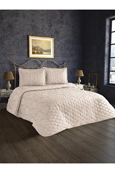 Lady London Venüs Pamuk Çift Taraflı Yatak Örtüsü 3 Parça - Çift Kişilik Krem...