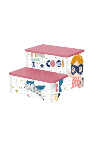 GINGER HOME Super Girl MDF wooden two-step stepladder with storage space