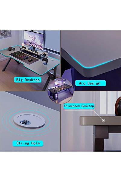 Cozara Large Capacity K-Type Gaming Desk - Modern Ergonomic Computer Desk with Sturdy Metal Frame,