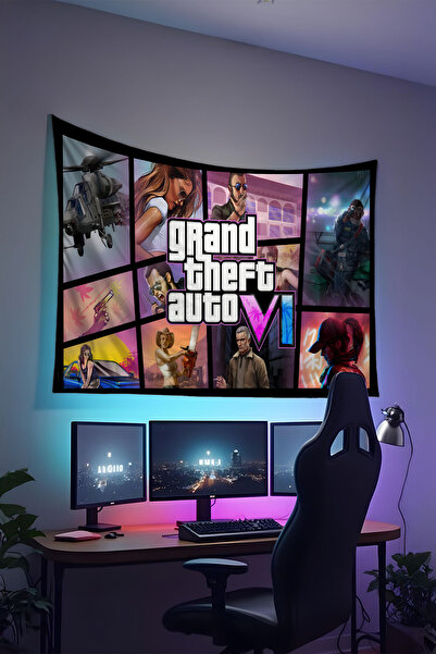 RUGRUMBA Gta Printed Wall Covering – Gamer-Themed, High-Quality Fabric, Tapes...