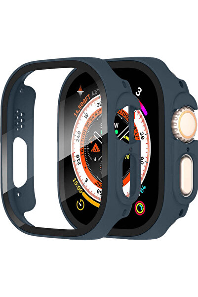 Casey Studios Husă cu Folie Apple Watch Ultra - 49MM, Policarbonat Dur, Slim, Ecran Full Screen Anti-Soc, Albastru Miezul Nopții