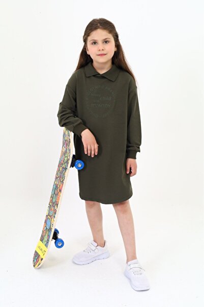 Toontoy فستان بناتي مطبوع قصة فضفاضة برقبة بولو وأكمام طويلة -