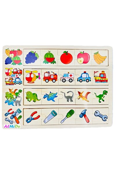 Almido Plansa cu 4 categorii de puzzle de asociere - (Lemn, Multicolor)