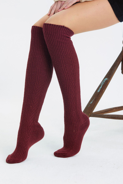 Clandestino Безшевни вълнени чорапи до коляното, кафяви