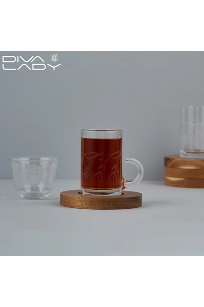 DIVA LADY ✨ طقم شاي وقهوة زجاجي فاخر من – 6 فناجين شاي + 6 فناجين قهوة + 6 قو...