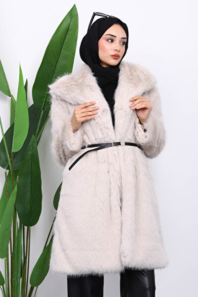 İmajButik Taş Kemerli Astarlı Kürk Kaban