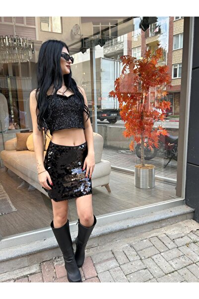 Elit Butik Black Pul Palet Skirt