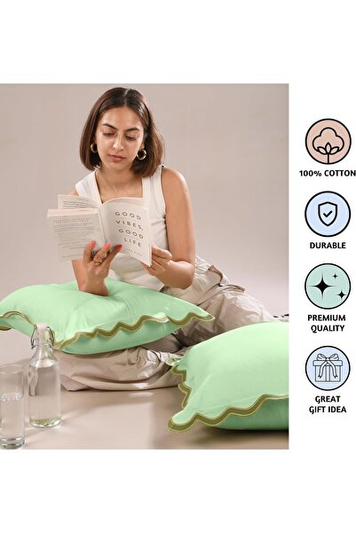 Folkulture 100% Cotton Boho Decorative Pillow Covers, Floral, 45x45 cm (Forest Sage) - Set of 2