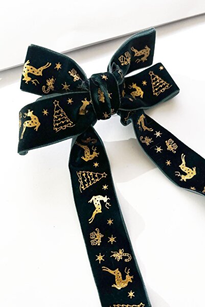 New Obsessions New Year's Gold Gilded Velvet Bow Tie with Figure