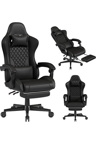 AZZHAAR Gaming Chair for Adults with Footrest, PU Leather Office Chair with A...