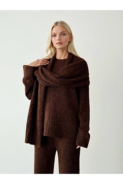 OYERGA MODA Women's Sweater Pants Shawl Detail 3-Piece Set