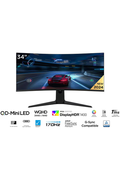TCL Οθόνη παιχνιδιών κυρτή QD-Mini LED 34R83Q, 34", UWQHD (3440x1440), λευκή