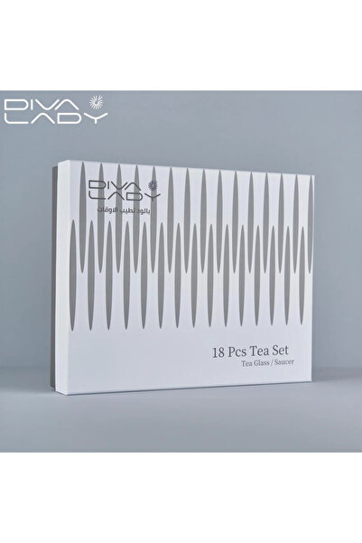 DIVA LADY Luxury set from Diva Lady – 6 teacups + 6 coffee cups + 6 wooden saucers – Glass engraved with elegant lines