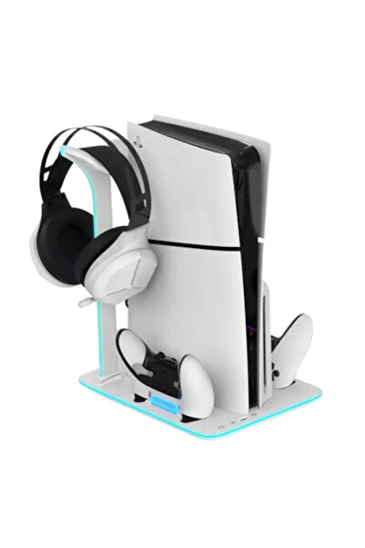 OEM Honcam Vertical Cooling Stand with RGB LED — Slim Charging Station for PS5 Slim, White