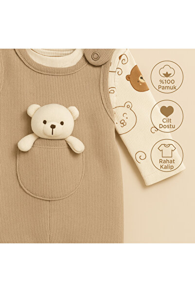 MYZİ STORE Βρεφικό Σετ Ρούχων 3 τεμαχίων - Σετ Ρούχων με Μοτίβο Αρκουδάκι, Κέντημα Αρκουδάκι, Σετ Σαλοπέτ και Κάλτσες 100% Βαμβάκι