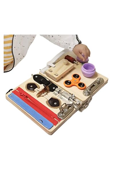 Almido Tablă senzorială pliabilă — Tablă de activități Montessori din lemn (11 activități)