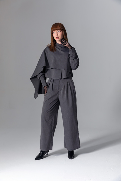 TUSSMADE Pelerinli Gri Gömlek