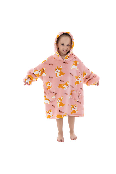OEM Blanket with Sleeves for Children 4-8 Years, Sweatshirt Type, Hood and Pockets, Flannel Fleece, Polyester