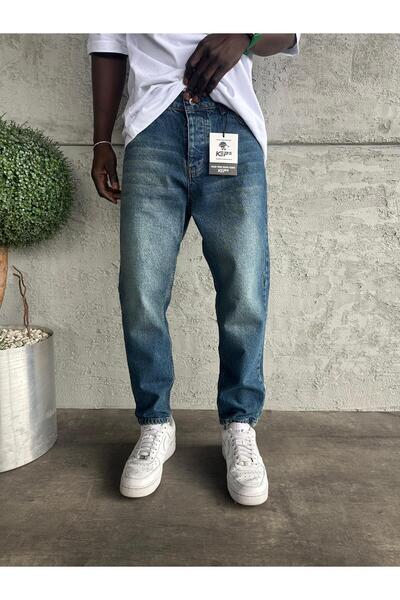KağanKY جينز بوي فريند قابل للغسل باللون الأزرق الداكن