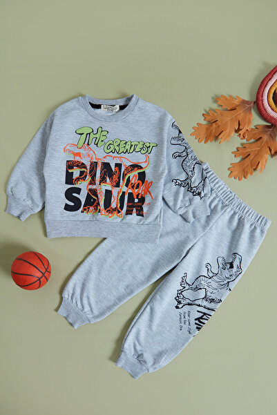 Fulla Moda Dinosaur Printed Boy's Sweatshirt Set