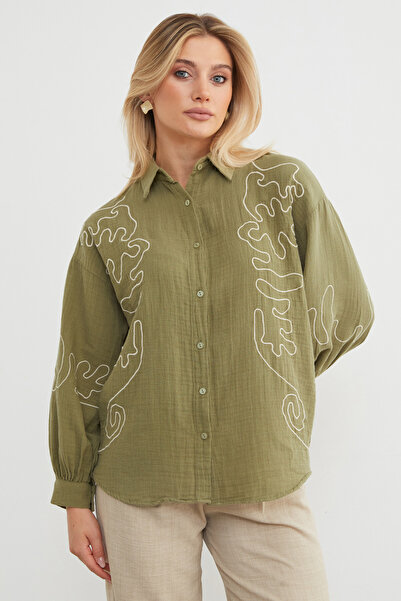 Fulla Moda Geometric Embroidered Loose Shirt
