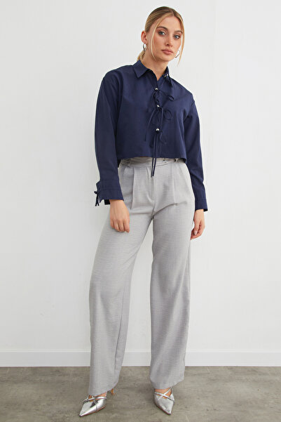 Fulla Moda Buttoned Crop Shirt with Tie Front