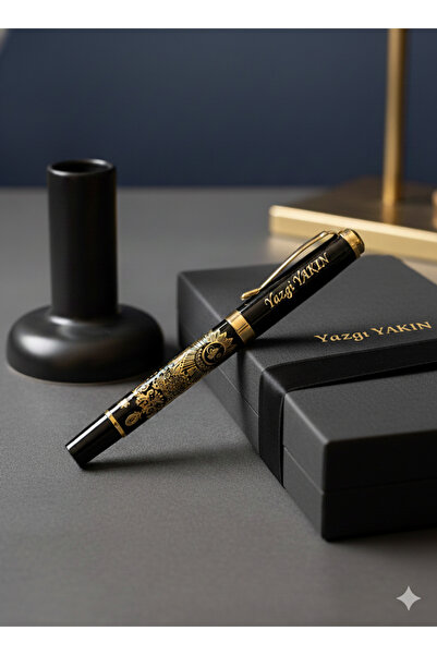 GiralStore Kişiye Özel Altın Detaylı Siyah Lüks Roller Kalem – İsim Yazılı Me...
