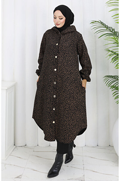 sefamerve Leopard pattern Hooded stamp cap 0187-04 brown black