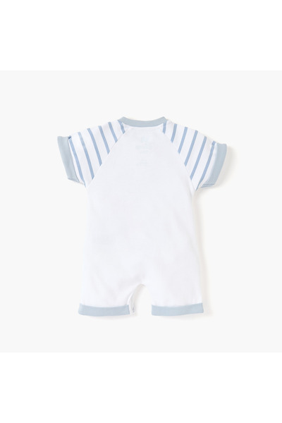 Disney Mickey Mouse Print Romper with Round Neck and Short Sleeves