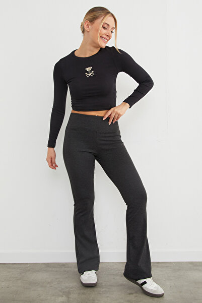 Fulla Moda High Waist Flare Pants with Elastic Waist