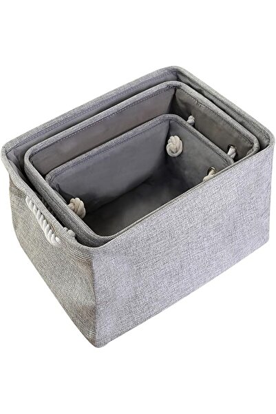 Generic Foldable Rectangular Storage Baskets with Handles, 3-piece Set, Gray