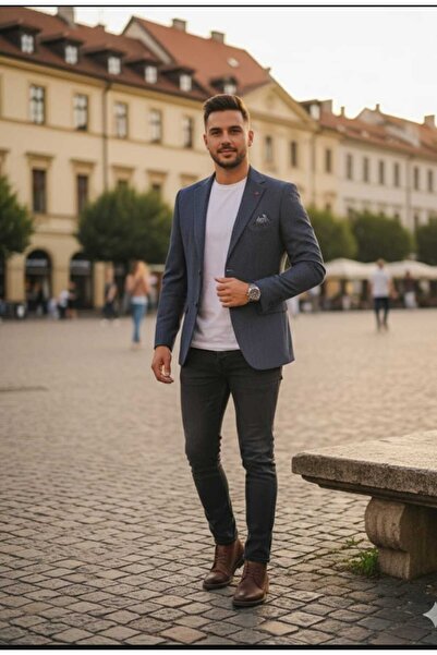 güncüoğlu Balik Sirti Patterned Two Button Double Slit Men's Single Jacket