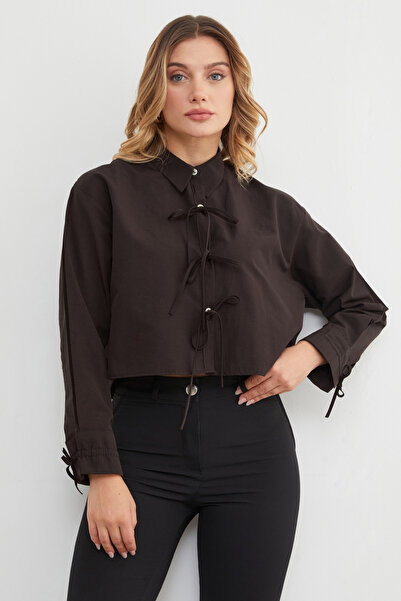 Fulla Moda Πουκάμισο με κορδόνια και κουμπιά στο μπροστινό μέρος