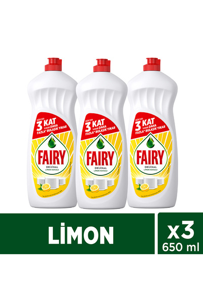 Fairy Orijinal Sıvı Bulaşık Deterjanı 650 ml Limon Kokulu x 3 Adet