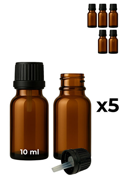 Seray Cam 5 عبوات زجاجية كهرمانية اللون سعة 10 مل + غطاء أسود مع قطارة داخلية