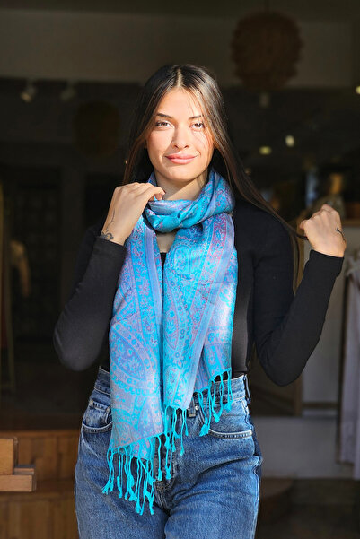 İpek Su Yeşili Jakarlı Fular