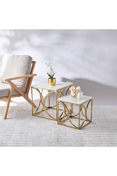 Lifestyle Gia 2-Piece Geometric Marble Top Square Nesting Table Set