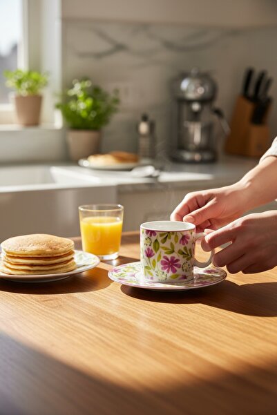 KÜTAHYA HOME 12 Parça Desenli Porselen Kahve Fincan Takımı TULU | 6 Kişilik