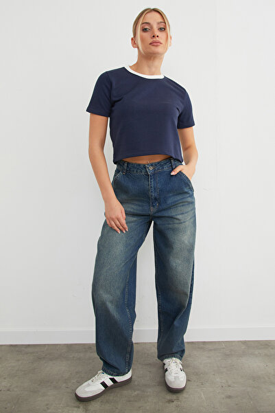 Fulla Moda Basic Rib Neck Seasonal Crop T-Shirt