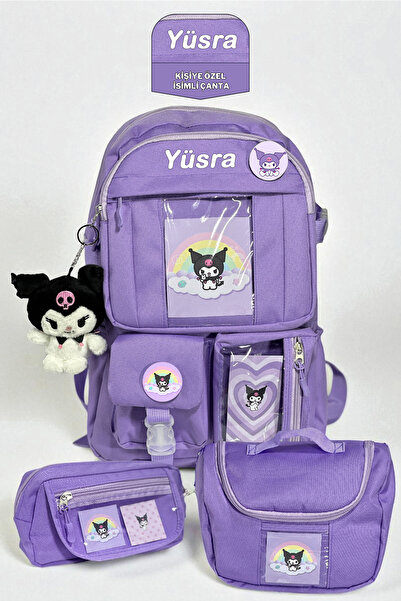 Zebra Konsept Kişiye Özel Isimli Kore Tarzı Mor Termal Beslenmelikli ve Kalemlikli Kız Çocuk Okul Sırt Çantası