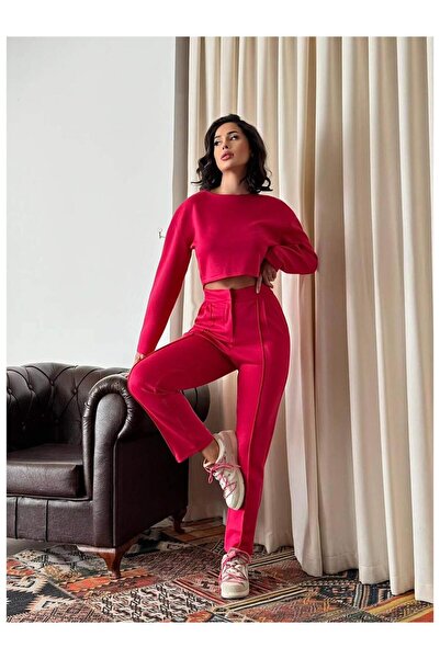 Coral Short Sweat piped Trouser Suit 11631 Fuchsia