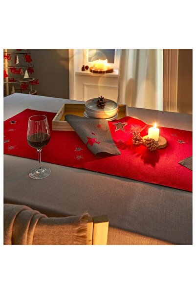 Meradiso Christmas Table Runner with Perforated Stars, 120x30 cm, Red