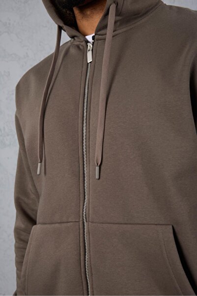 Valiberta Plush Inside Three Thread Fabric Ov Oversized Ermuarlı Ka Hooded Weatshirt - Kapari